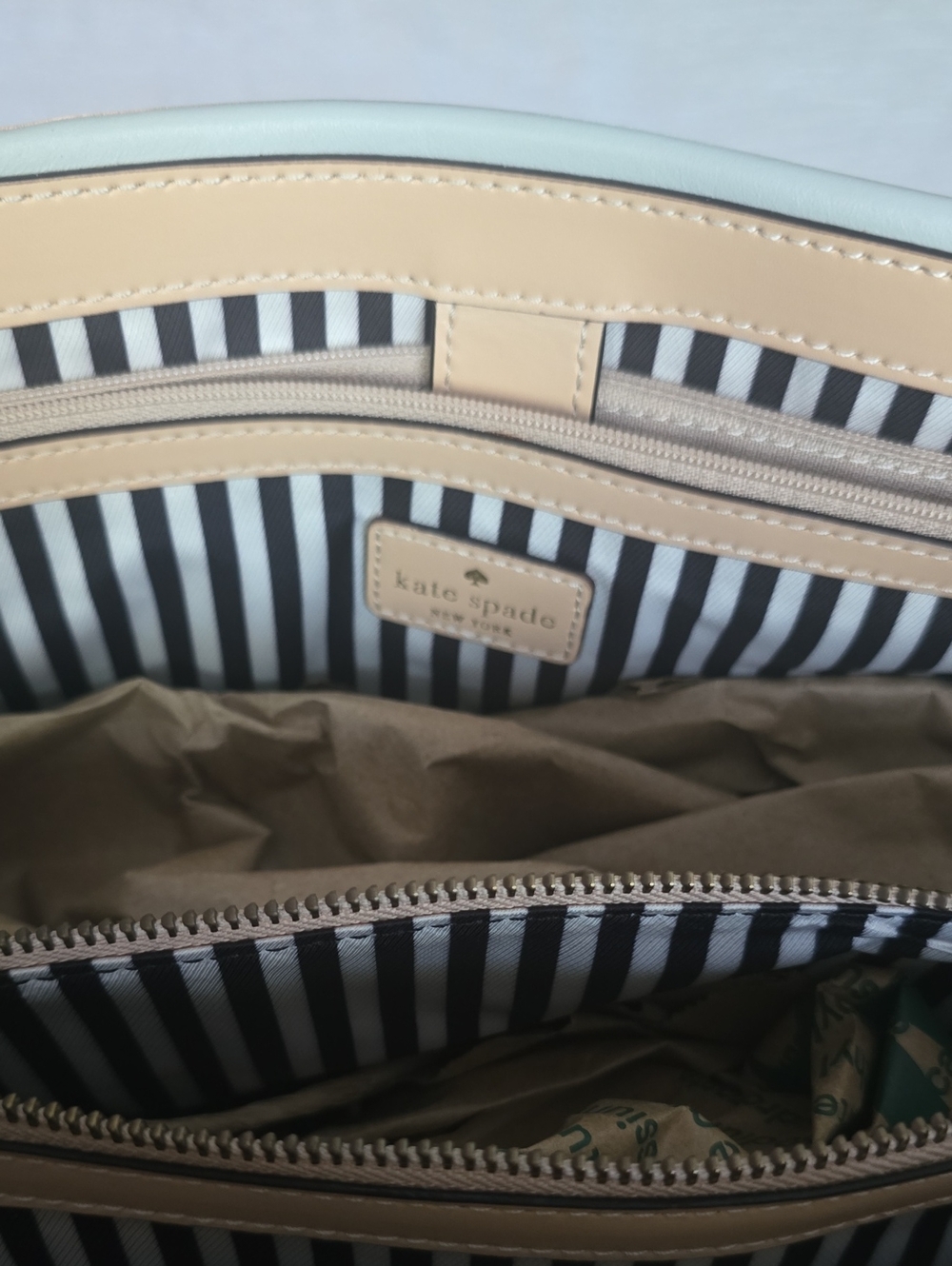 kate spade mint green tote with cream handles - Picture 3 of 11